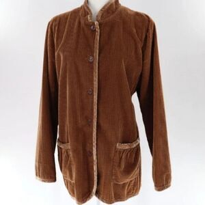 J.Jill Brown Velvet Trim Corduroy Long Blazer Jacket